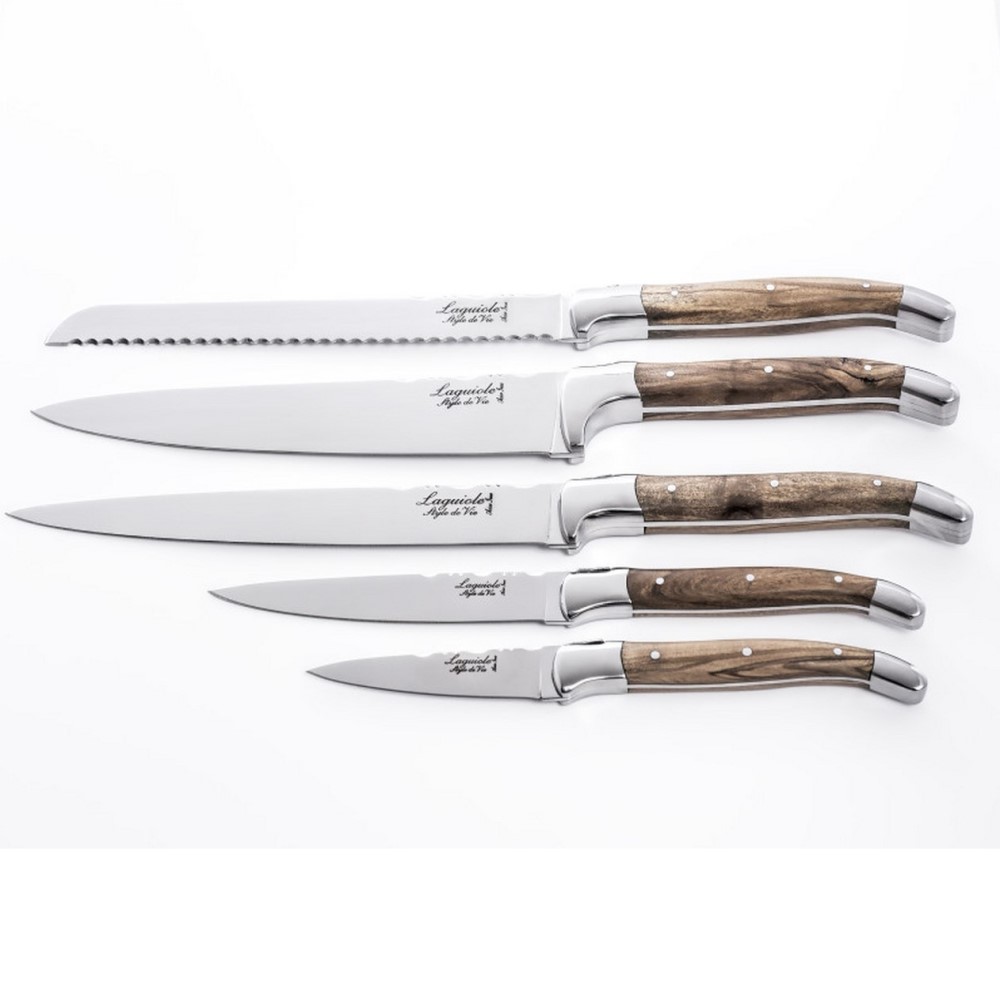 Knivset, 6 st med magnetstativ LUXURY, olivträ, Laguiole