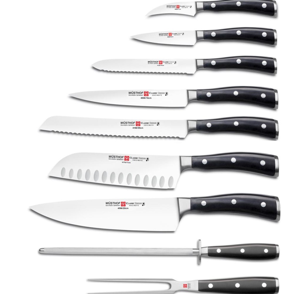 Knivblockset CLASSIC, 10 st, med knivslip och tranchergaffel, svart, Wüsthof