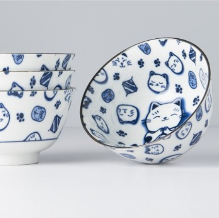 Serveringsskål MANEKI CAT, set i 4 delar, 300 ml, MIJ