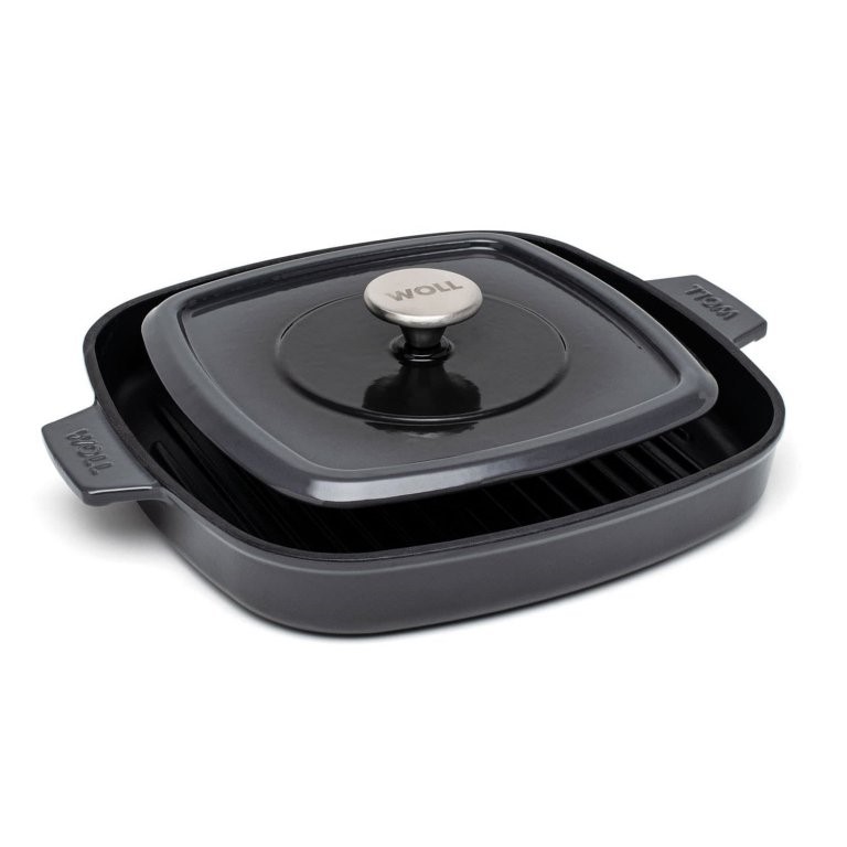 Grillpanna 24 cm, för induktion, med lock, grå, järn, WOLL