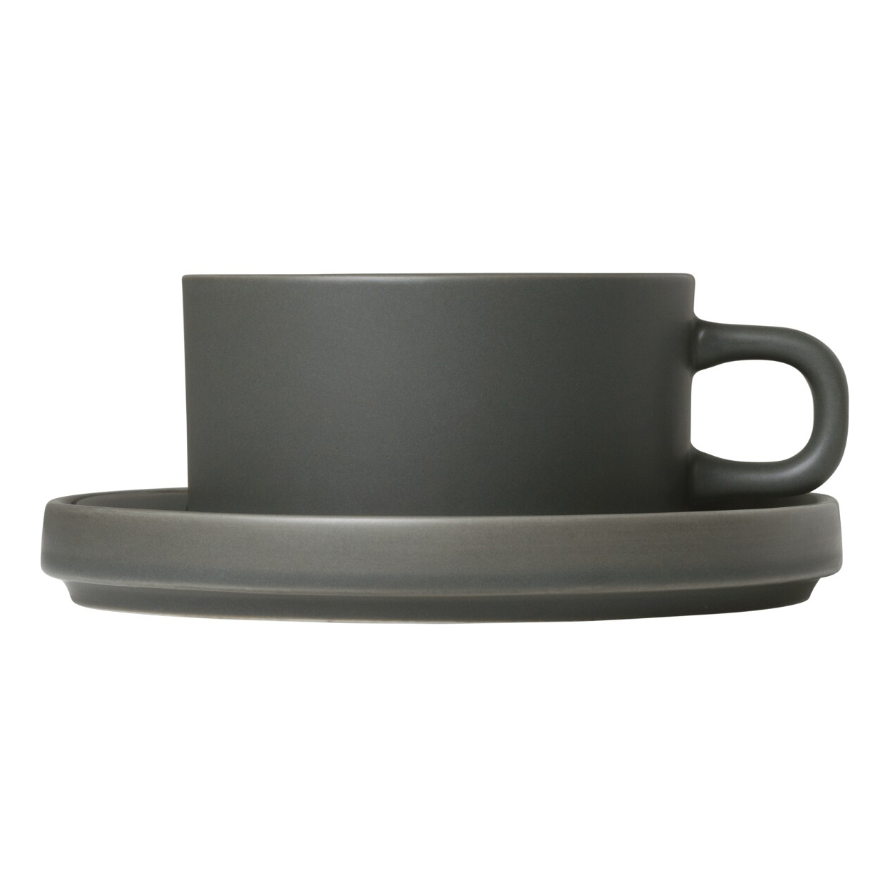 Tekopp med fat PILLAR, set i 2 delar, 170 ml, khaki, Blomus