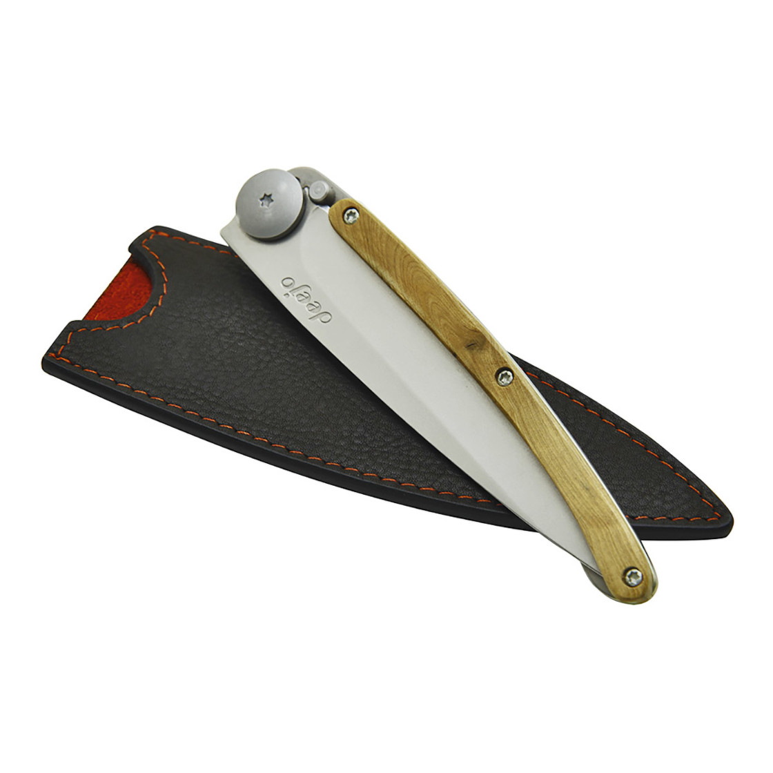 Knivslida för 37 g kniv, brun mocca, läder, deejo