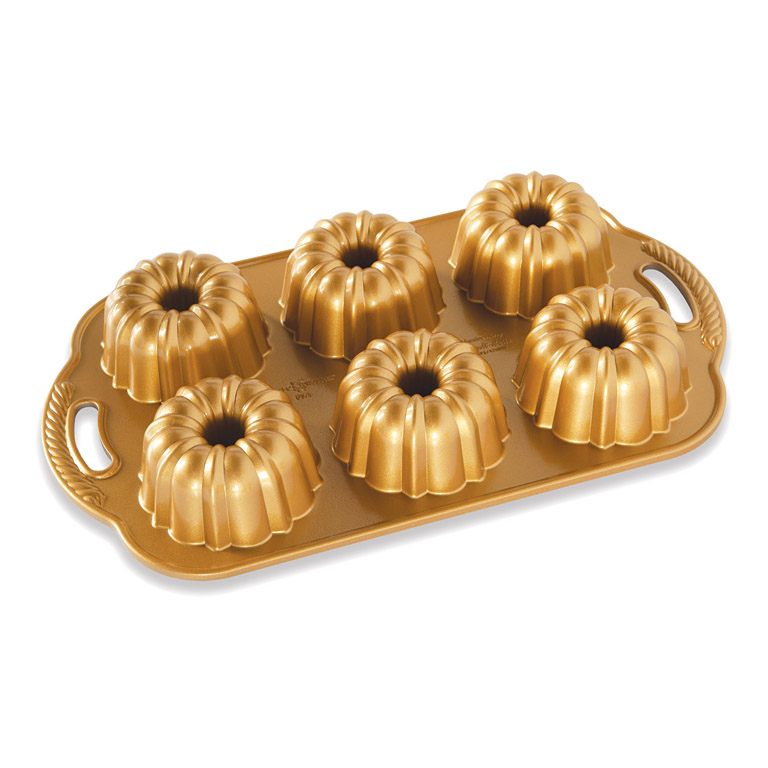 Tårtform ANNIVERSARY BUNDLETTE BUNDT, för 6 bakelser, guld, Nordic Ware