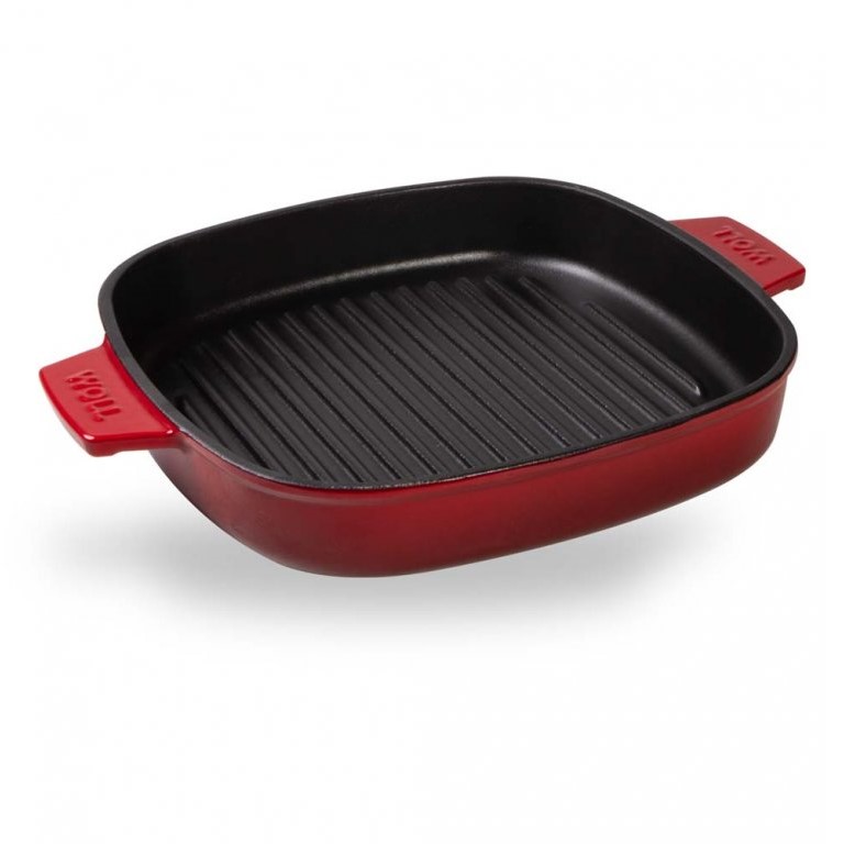 Grillpanna IND 28 cm, med lock, röd, järn, Woll