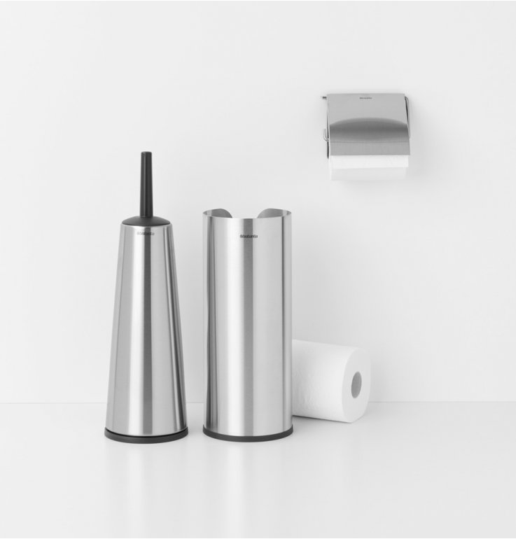 Toalettborsthållare, toalettpappershållare och reservrullstativ i set RENEW, matt stål, Brabantia