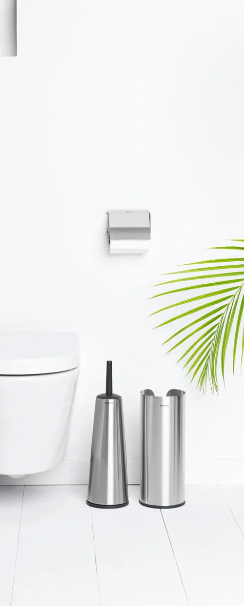 Toalettborsthållare, toalettpappershållare och reservrullstativ i set RENEW, matt stål, Brabantia