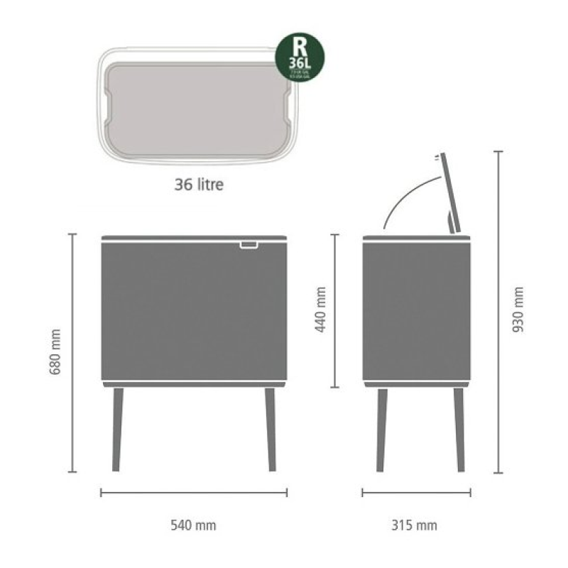 Soptunna med trycklock BO 36 l, vit, Brabantia