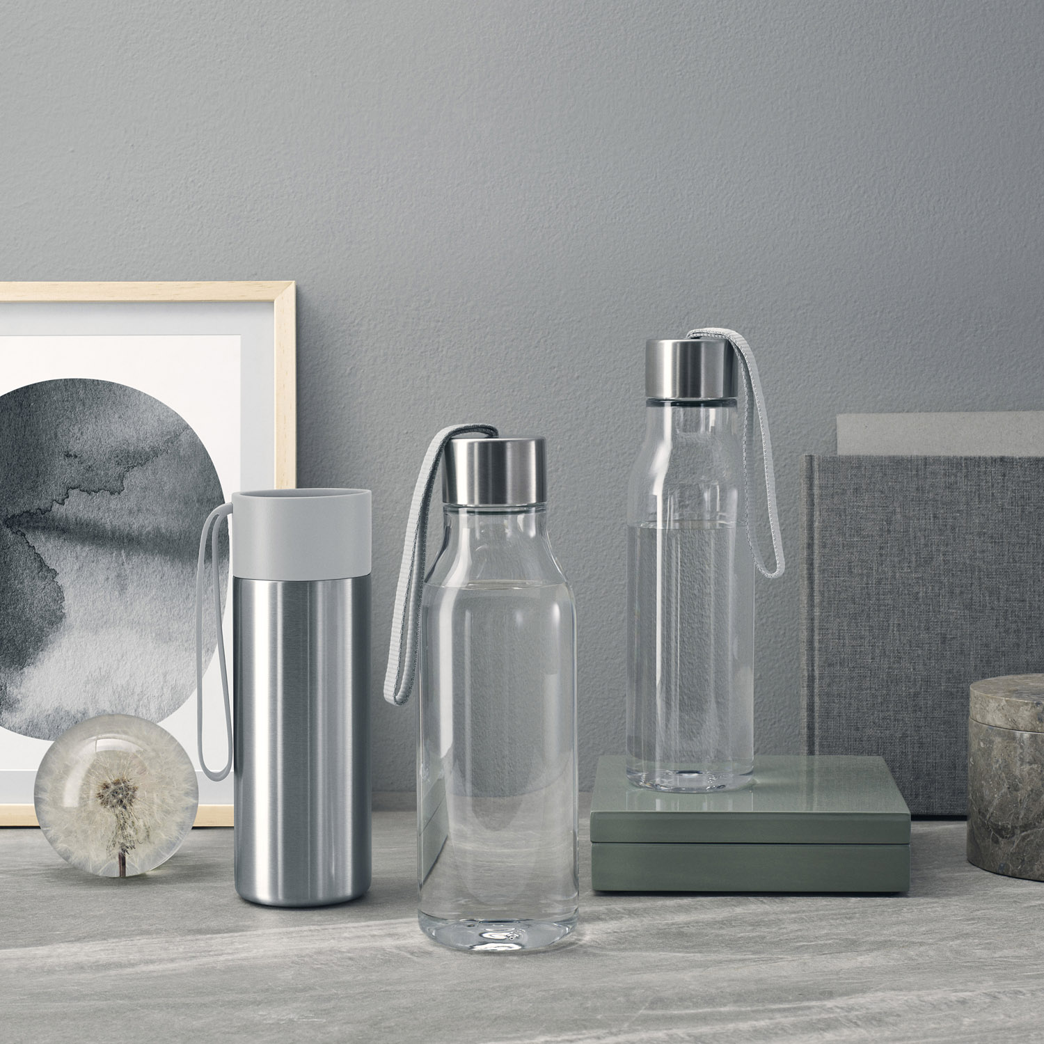Resemugg TO GO 350 ml, marmorgrått lock, rostfritt stål, Eva Solo