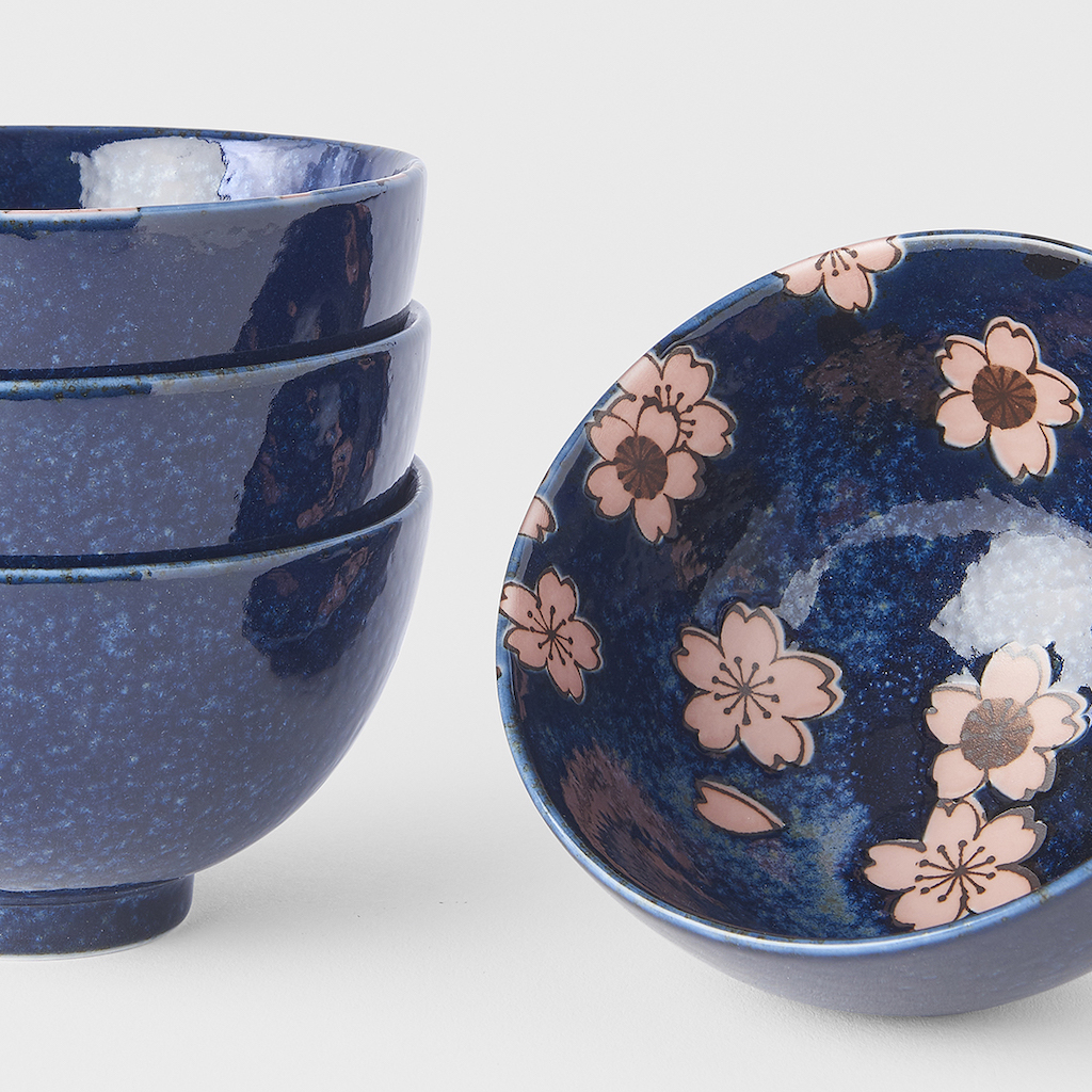 Matskål NAVY & PINK SAKURA, set i 4 delar, 300 ml, MIJ