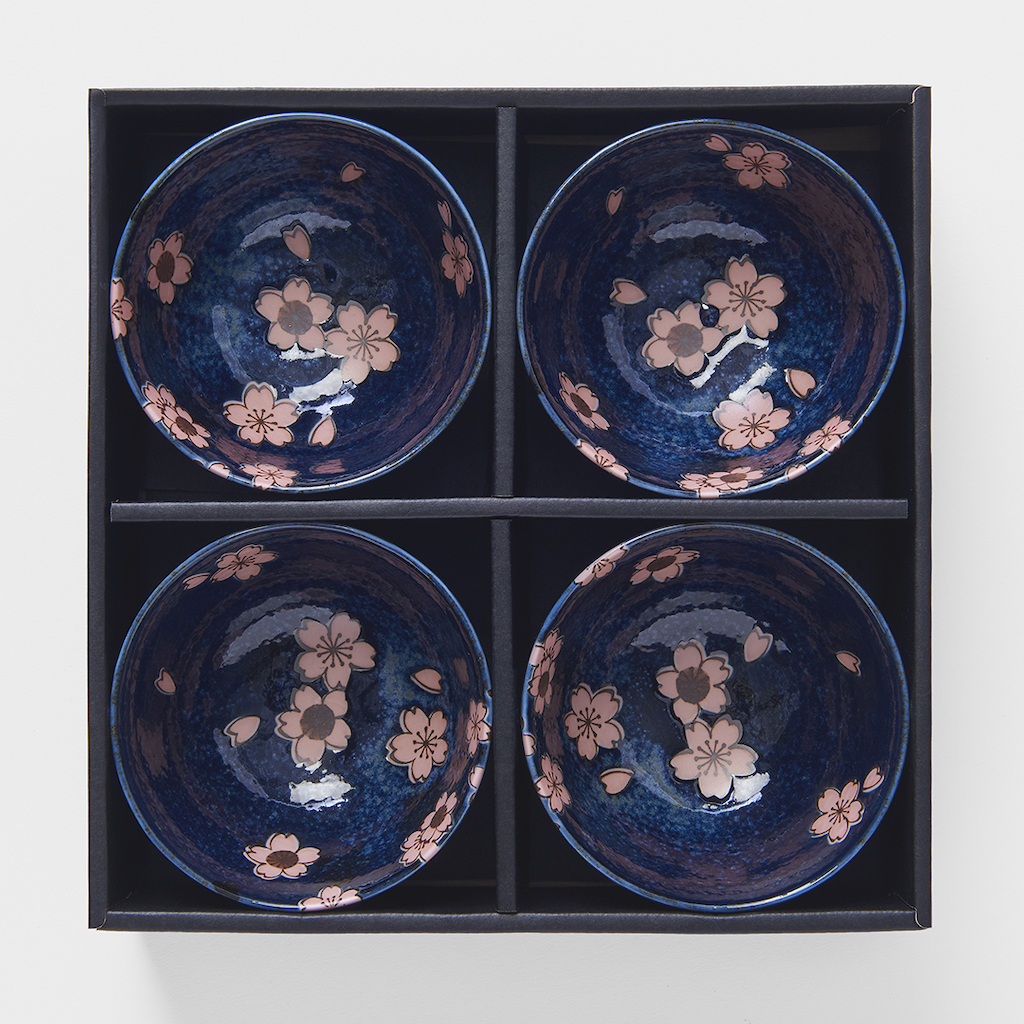 Matskål NAVY & PINK SAKURA, set i 4 delar, 300 ml, MIJ
