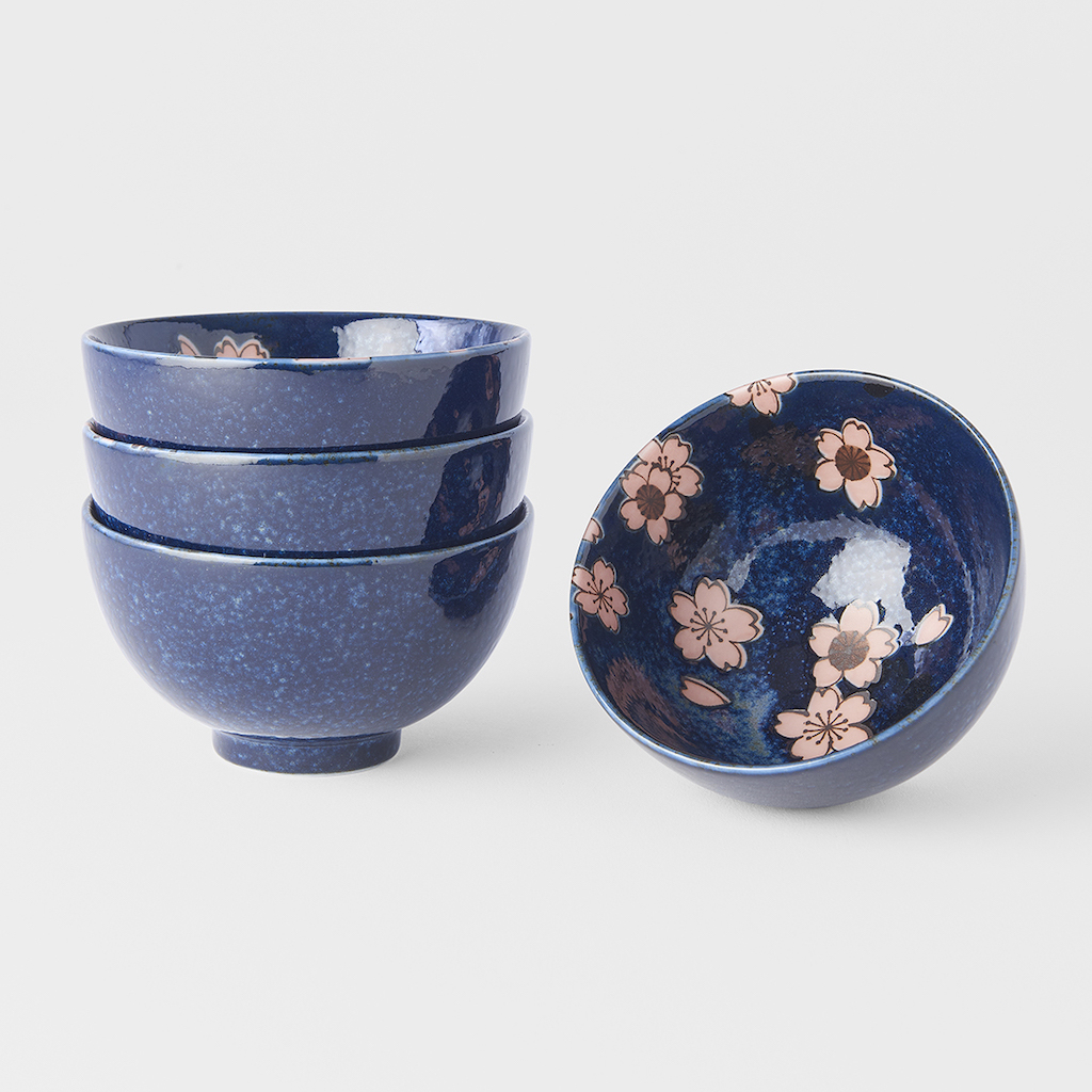 Matskål NAVY & PINK SAKURA, set i 4 delar, 300 ml, MIJ