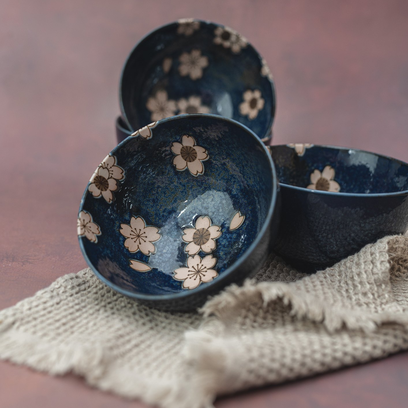 Matskål NAVY & PINK SAKURA, set i 4 delar, 300 ml, MIJ