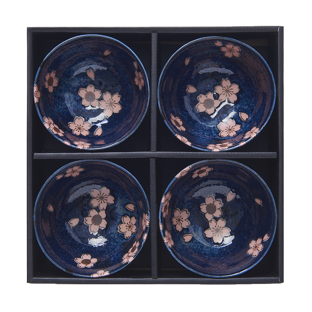 Matskål NAVY & PINK SAKURA, set i 4 delar, 300 ml, MIJ