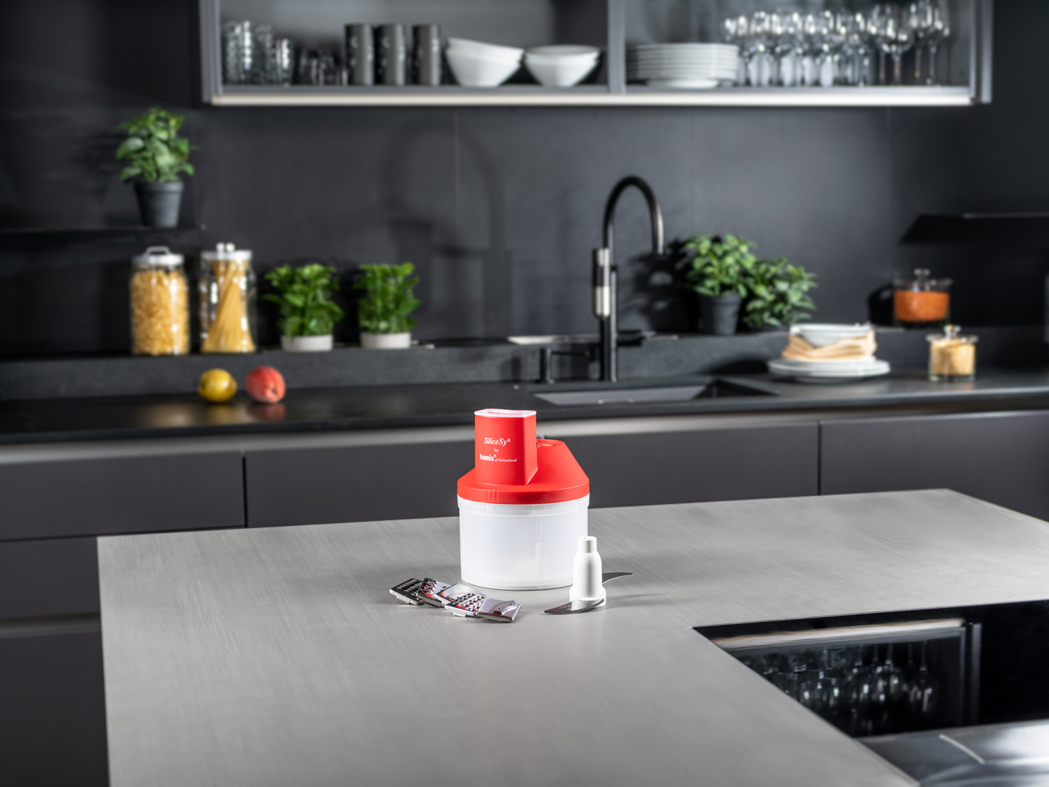 Matberedare med tillbehör SLICESY för Bamix stavmixer, röd, Bamix