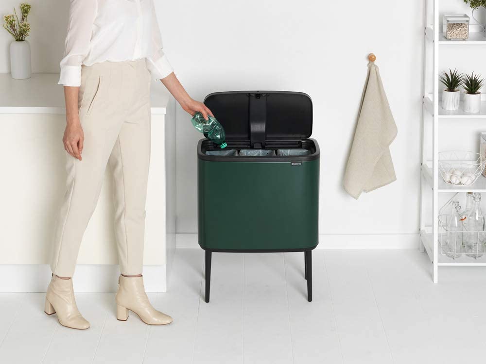 Soptunna med trycklock BO TOUCH BIN 3 x 11 l, grön, Brabantia