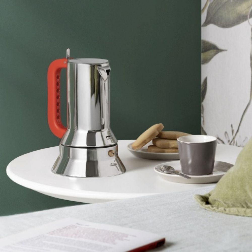 Espressobryggare för spishäll 9090, 150 ml, rött handtag, Alessi