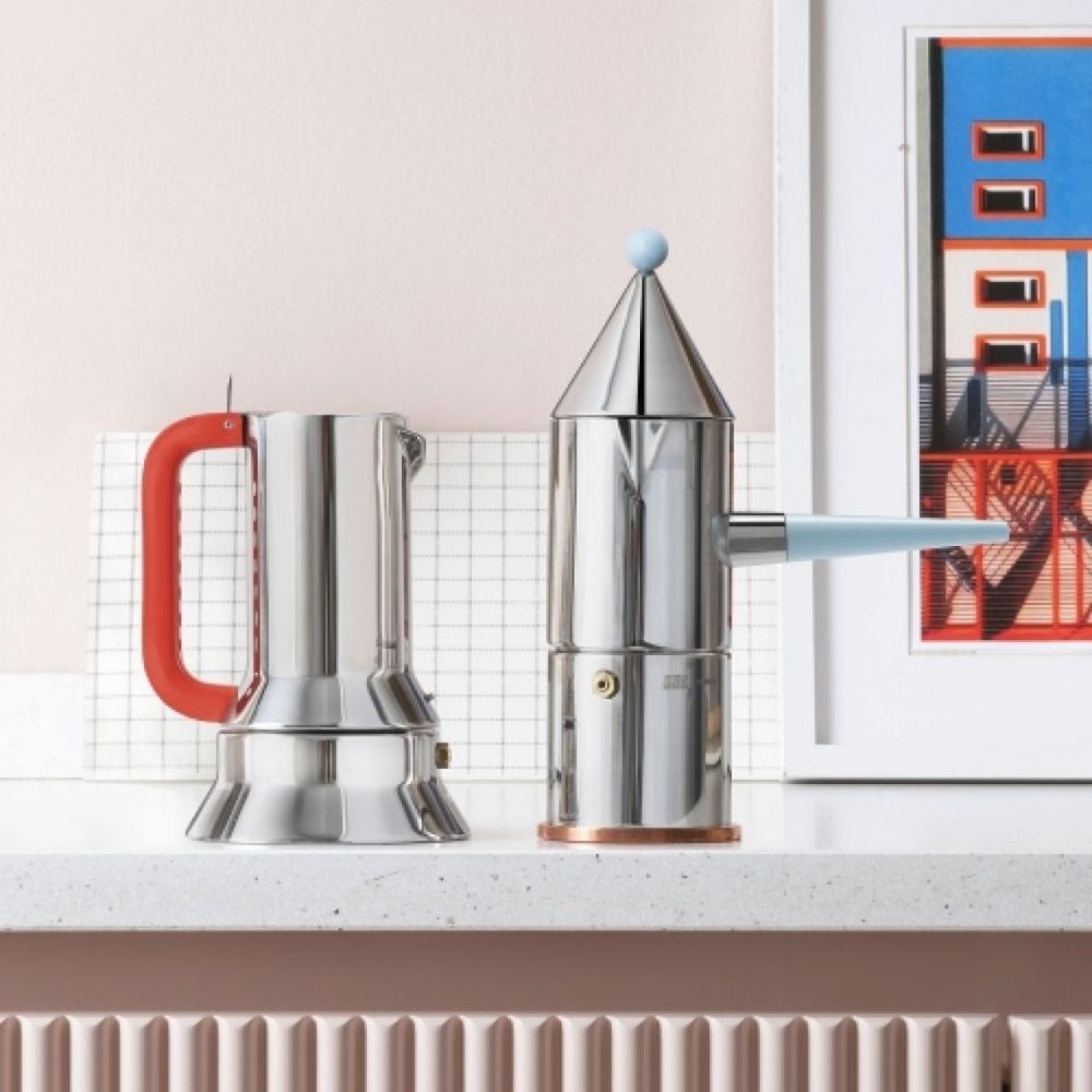 Espressobryggare för spishäll 9090, 150 ml, rött handtag, Alessi