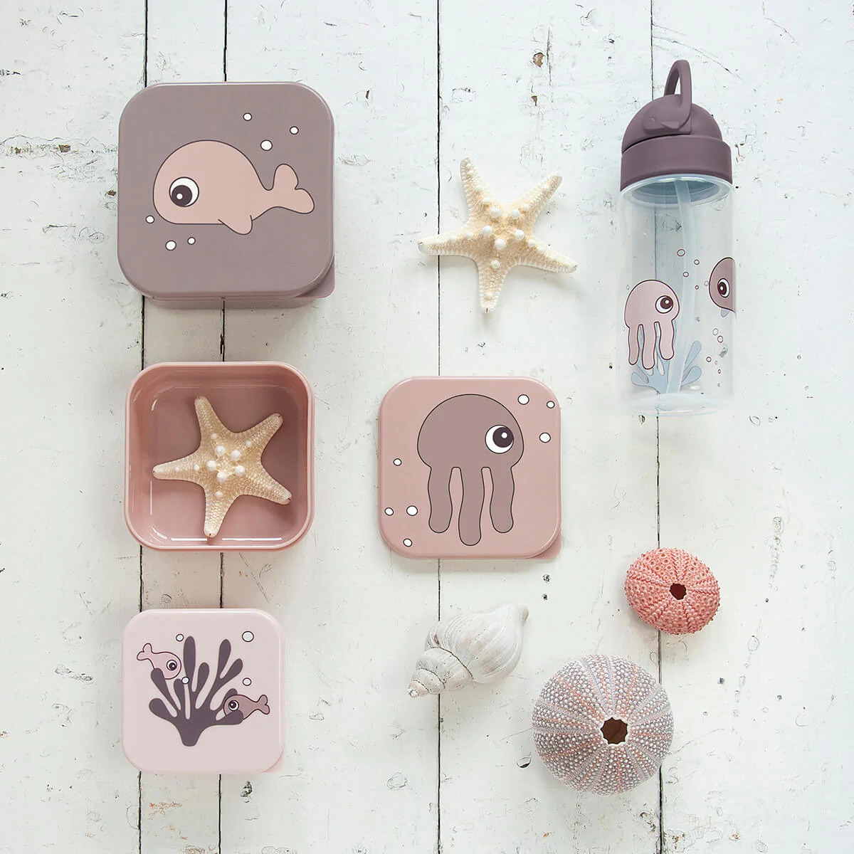 Lunchbox för barn SEA FRIENDS, set i 3 delar, rosa, Done by Deer