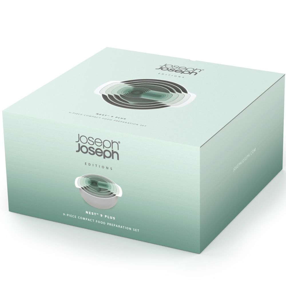 Köksskålsset NEST 40112, 9 st, med durkslag och måttbägare, grå/grön, Joseph Joseph