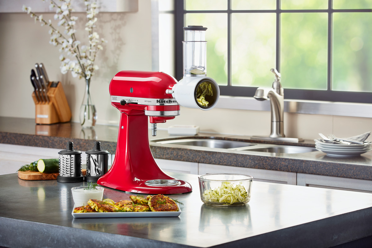 Tillbehör för KitchenAid hushållsassistent, set i 3 delar, skivare och rivare 5KSMVS, köttkvarn 5KSMFGA, juicer 5JE, KitchenAid