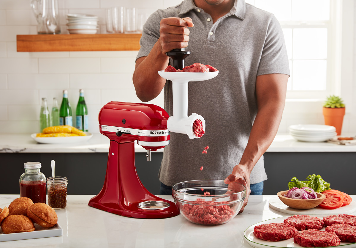 Tillbehör för KitchenAid hushållsassistent, set i 3 delar, skivare och rivare 5KSMVS, köttkvarn 5KSMFGA, juicer 5JE, KitchenAid