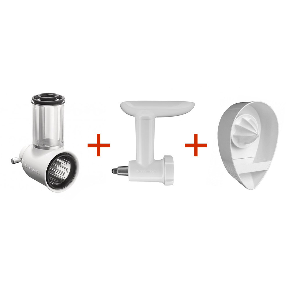 Tillbehör för KitchenAid hushållsassistent, set i 3 delar, skivare och rivare 5KSMVS, köttkvarn 5KSMFGA, juicer 5JE, KitchenAid