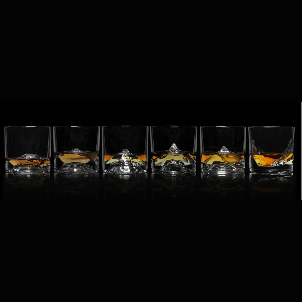 Whiskyglas THE PEAKS, whiskykaraff, glasunderlägg och bricka i set, 14 st, Liiton