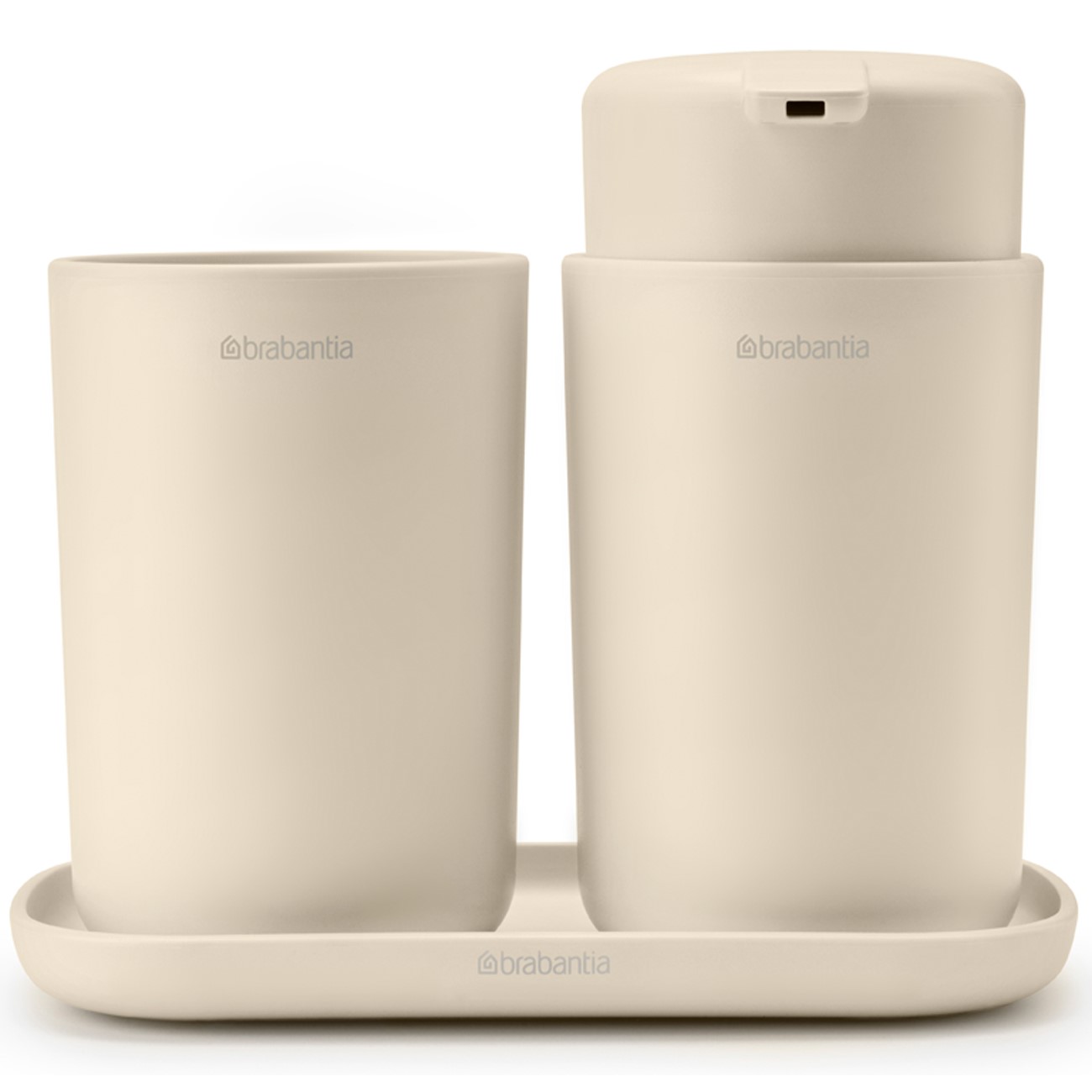 Dispenser för flytande tvål och tandborstkopp i set RENEW mjuk beige, Brabantia