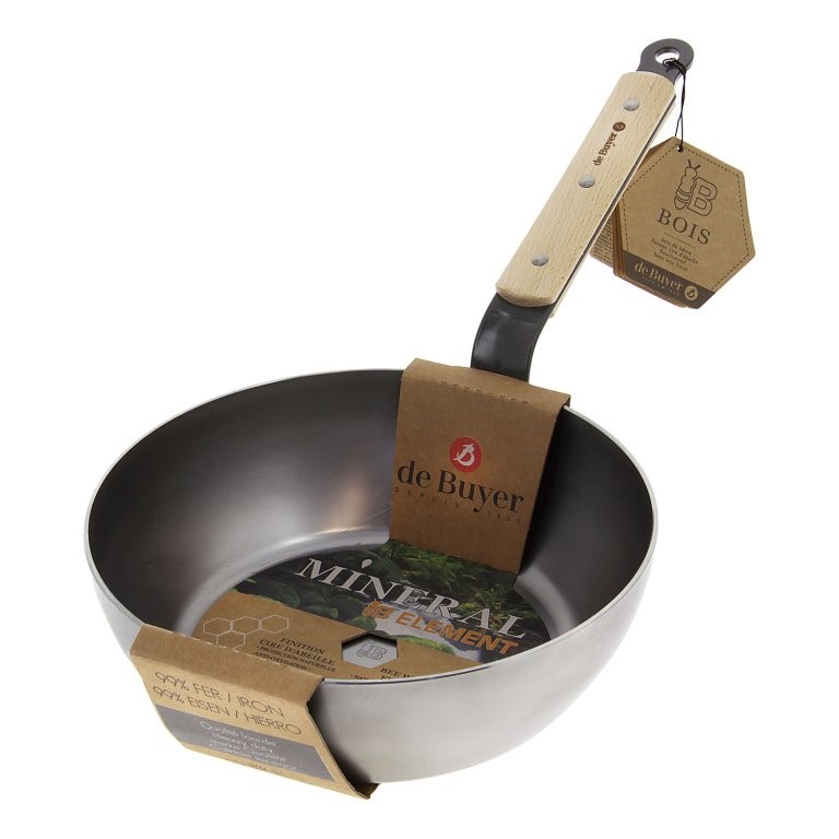 Sautepanna MINERAL B BOIS 24 cm, trähandtag, de Buyer