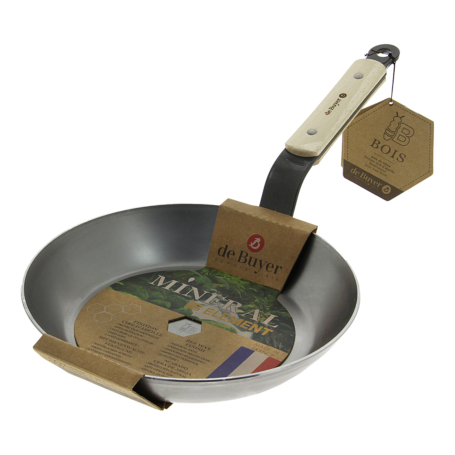 Stekpanna MINERAL B BOIS 20 cm, trähandtag, de Buyer