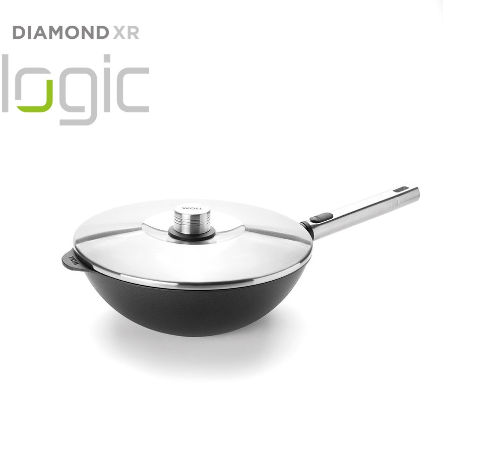 Wok DIAMOND PRO XR LOGIC 28 cm, med lock, avtagbart handtag, WOLL