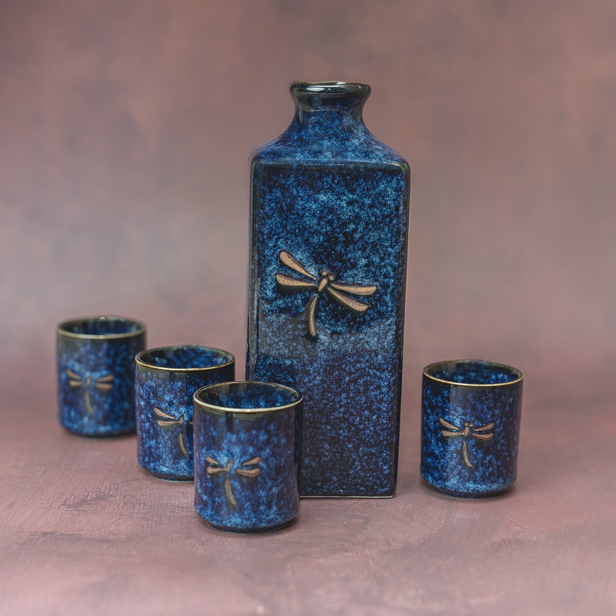 Sake-set DRAGONFLY, 5 st, blå, MIJ