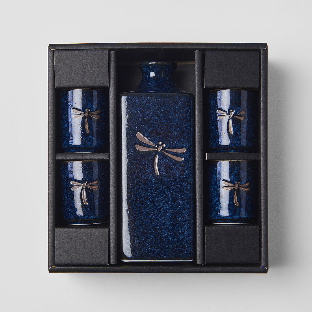 Sake-set DRAGONFLY, 5 st, blå, MIJ