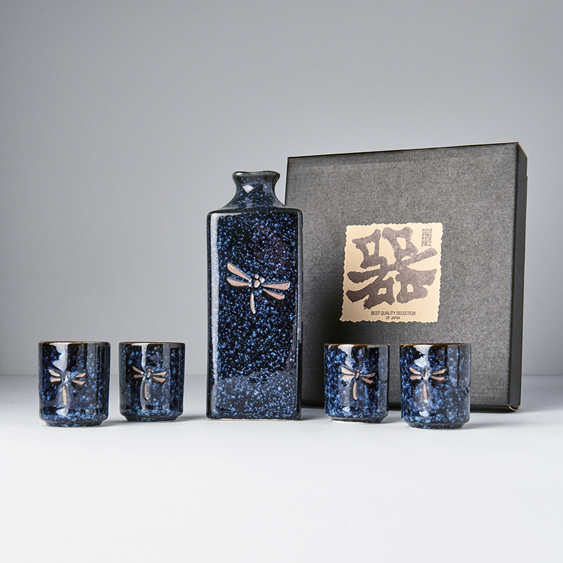 Sake-set DRAGONFLY, 5 st, blå, MIJ