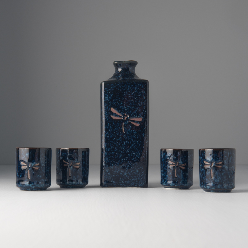 Sake-set DRAGONFLY, 5 st, blå, MIJ