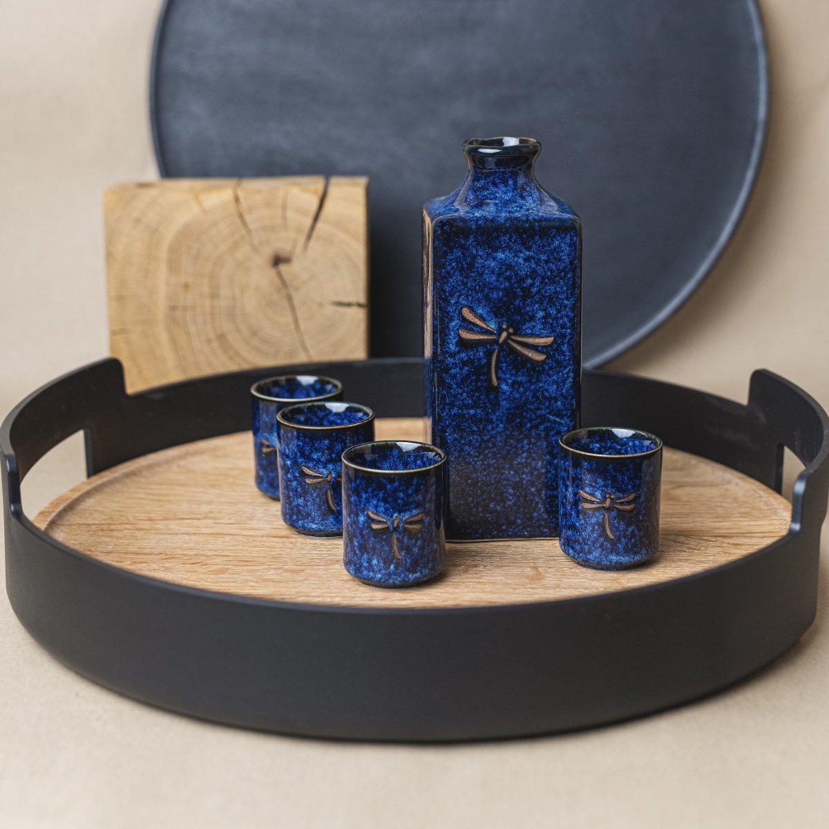 Sake-set DRAGONFLY, 5 st, blå, MIJ