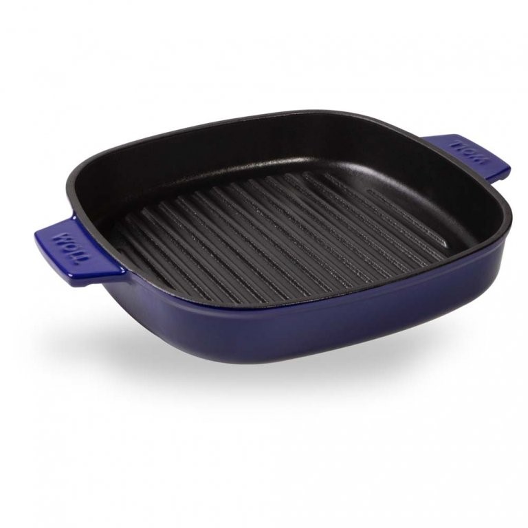 Grillpanna 24 cm, för induktion, med lock, blå, järn, WOLL