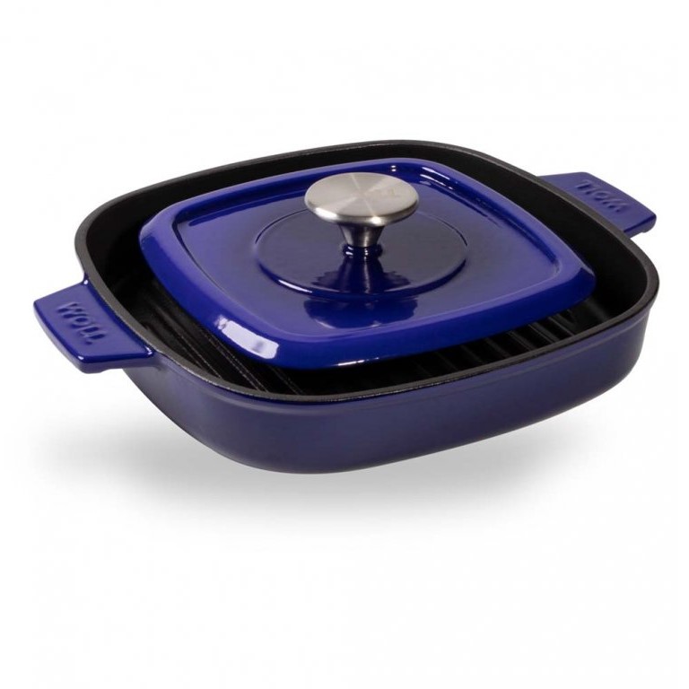 Grillpanna 24 cm, för induktion, med lock, blå, järn, WOLL