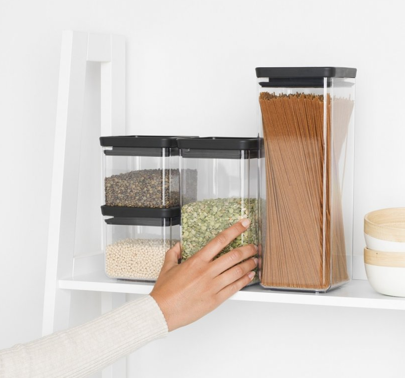 Matförvaring TASTY PLUS, set i 4 delar, mörkgrå, plast, Brabantia