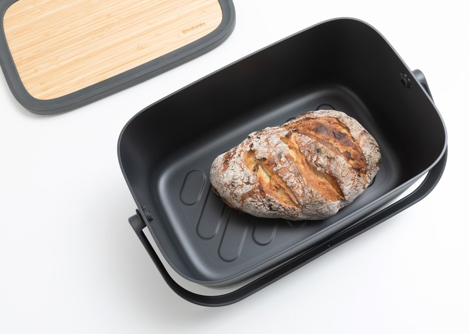 Brödlåda med skärbräda 39,5 cm, grå, Brabantia