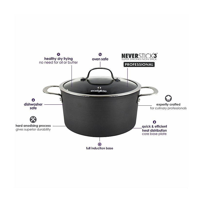 Gryta NEVERSTICK3 24 cm, 4,2 l, med lock, Eaziglide