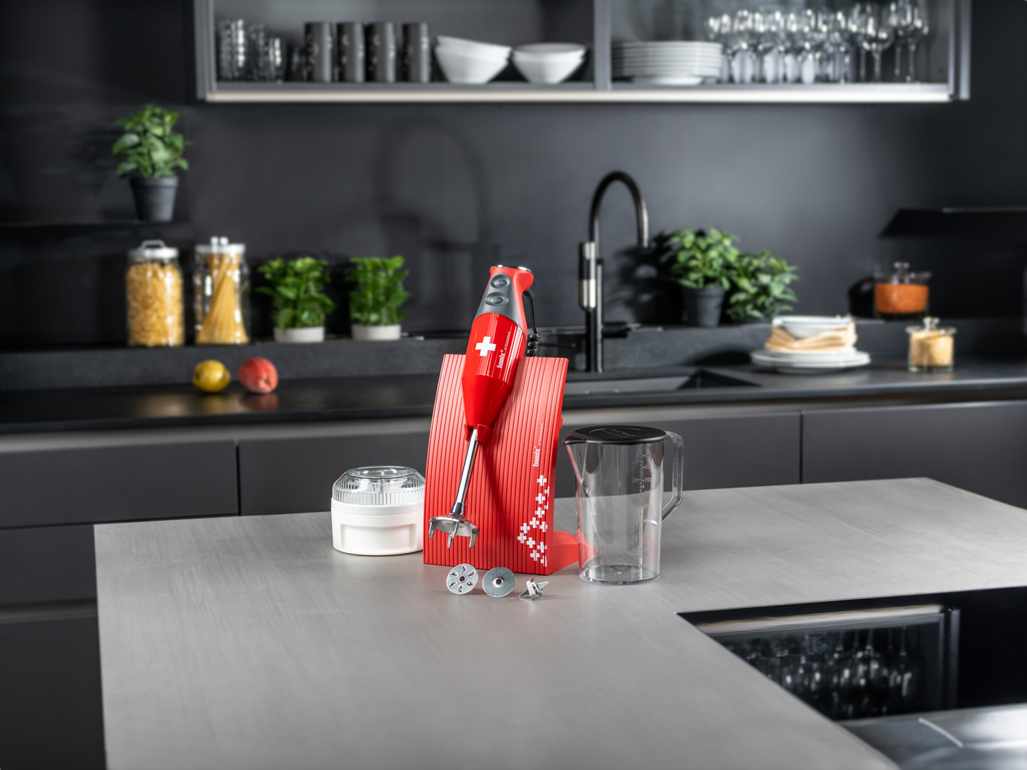Stavmixer SWISSLINE typ D, 200 W, röd med kryss, Bamix