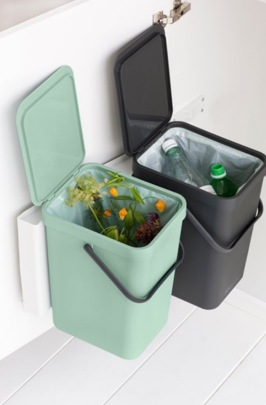Inbyggd soptunna SORT & GO 2 x 16 l, grå/grön, Brabantia
