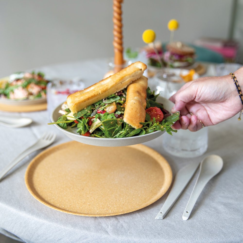Plasttallrik CONNECT, set i 4 delar, 25,5 cm, naturlig lövgrön, Koziol