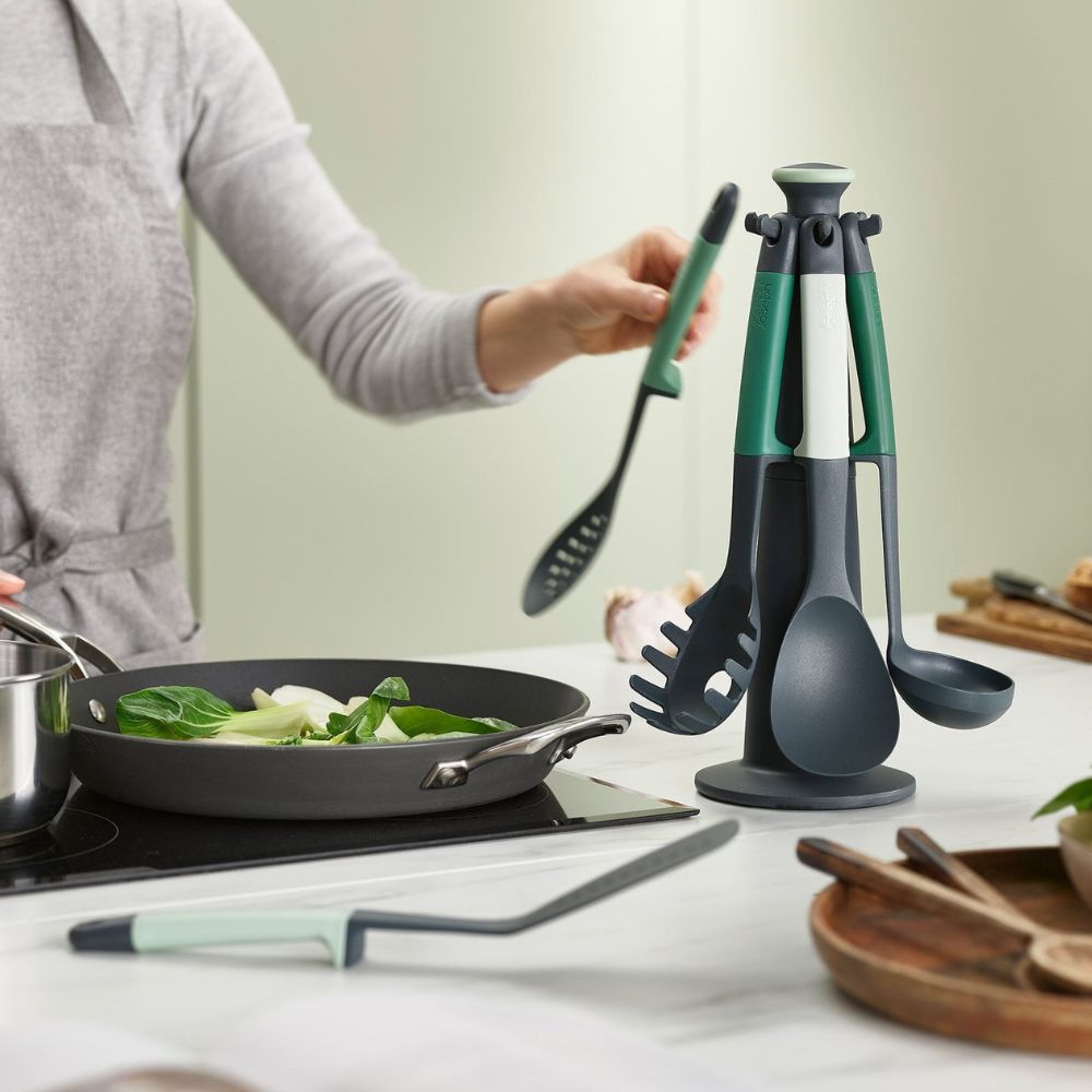 Köksredskap set ELEVATE 10540, 6 st, med stativ, grå/grön, Joseph Joseph