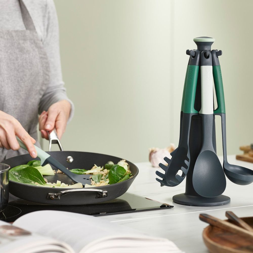 Köksredskap set ELEVATE 10540, 6 st, med stativ, grå/grön, Joseph Joseph