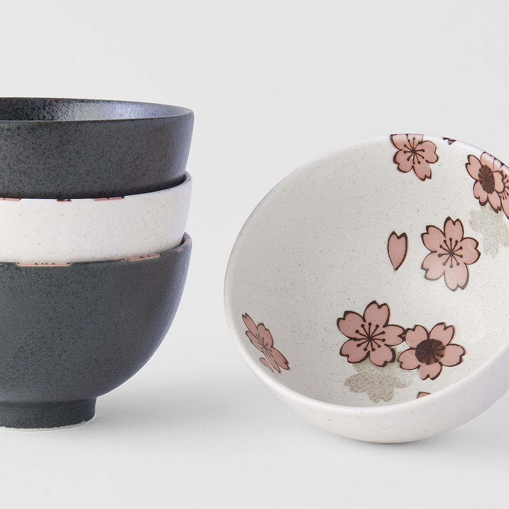 Matskål WHITE WITH PINK SAKURA, set i 4 delar, 200 ml, MIJ
