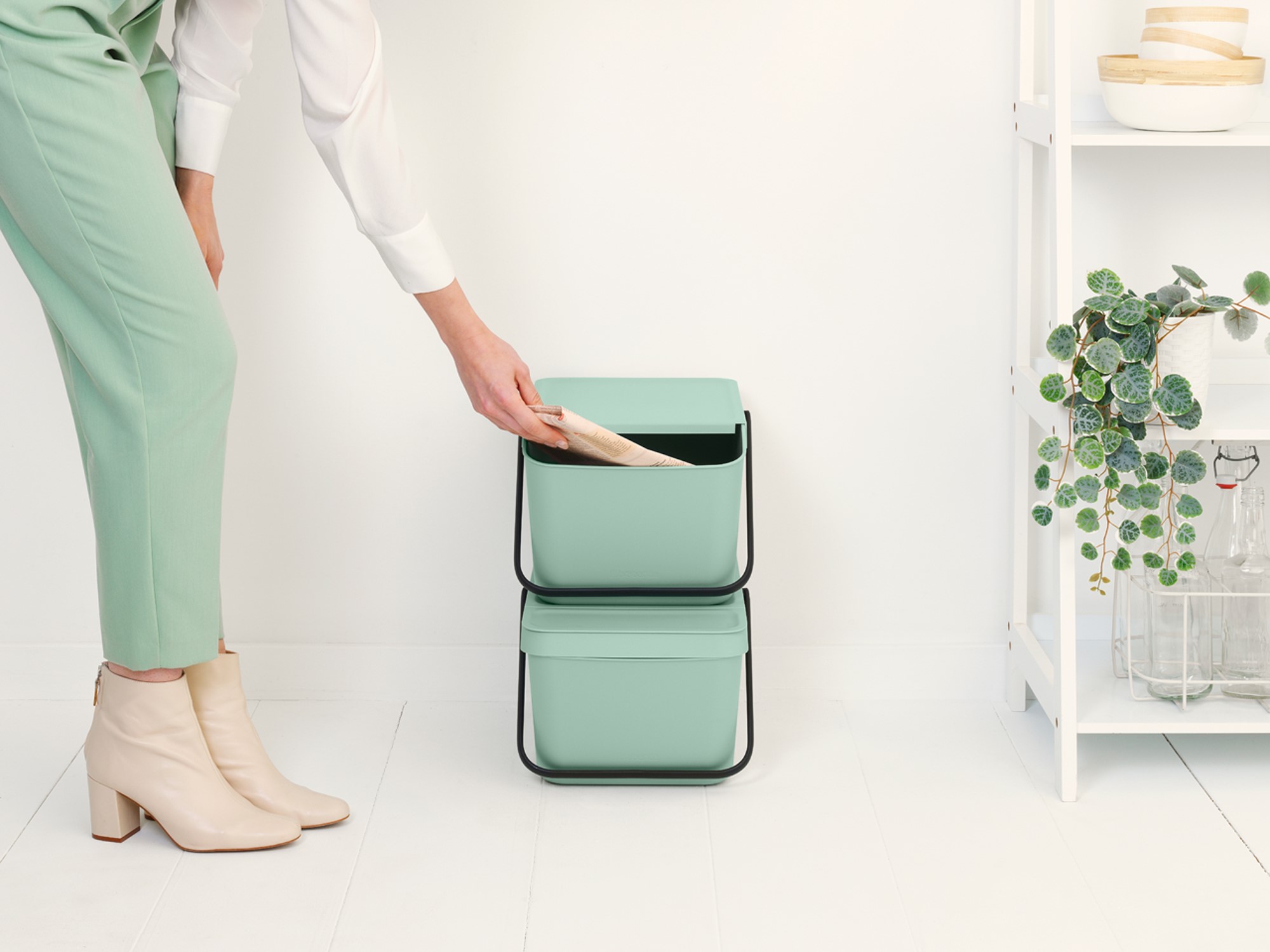 Avfallskärl SORT & GO 20 l, stapelbar, jadegrön, Brabantia