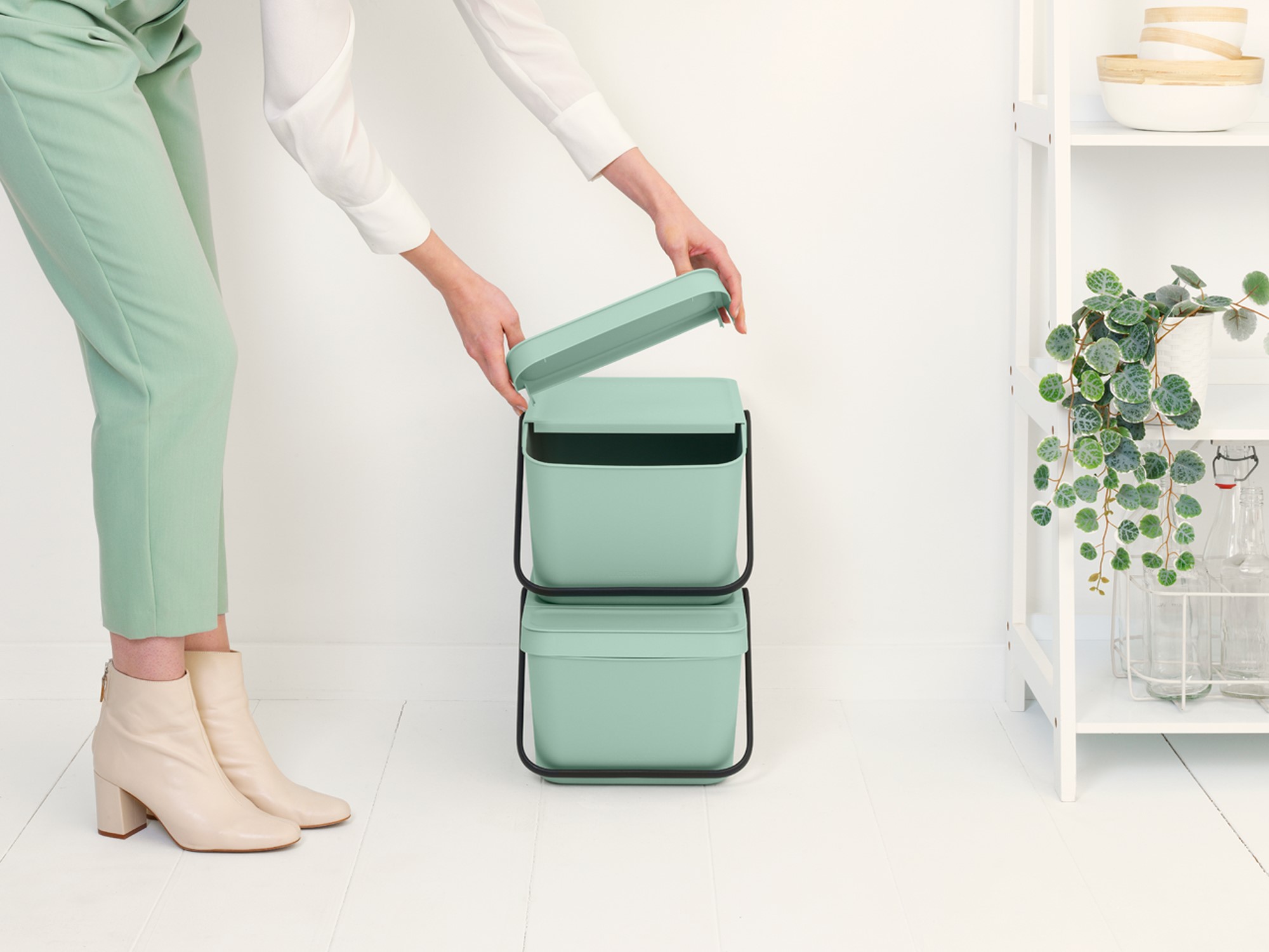 Avfallskärl SORT & GO 20 l, stapelbar, jadegrön, Brabantia