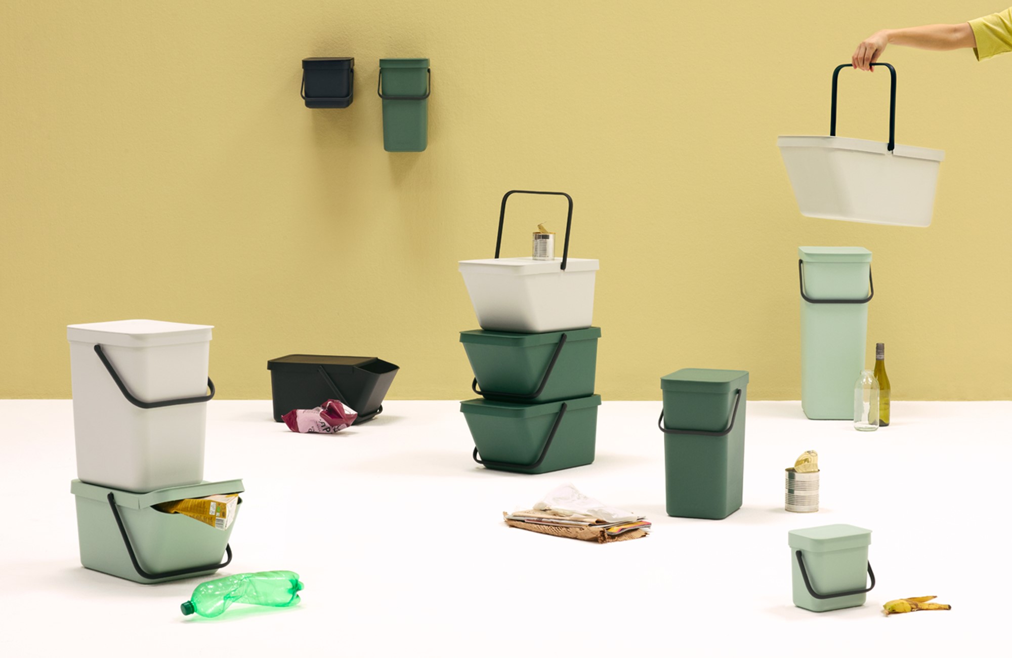 Avfallskärl SORT & GO 20 l, stapelbar, jadegrön, Brabantia